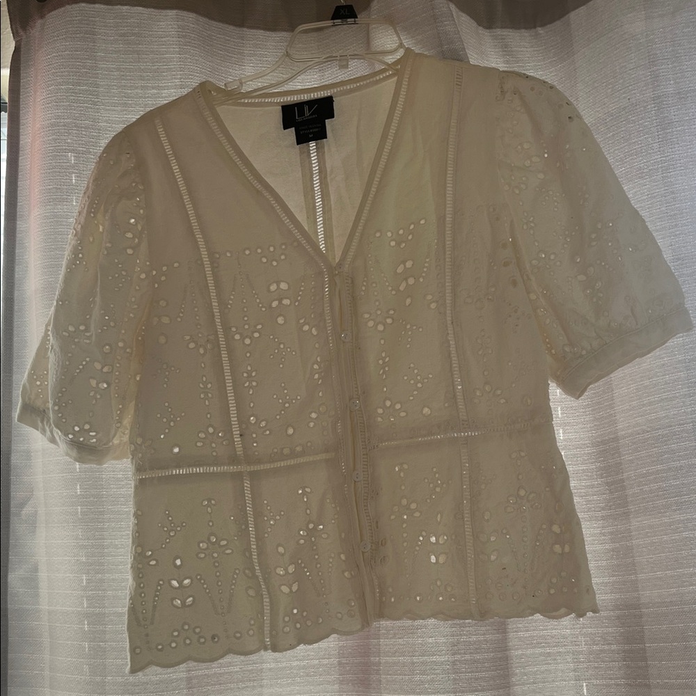 Los Angeles Apparel Cream Eyelet Blouse